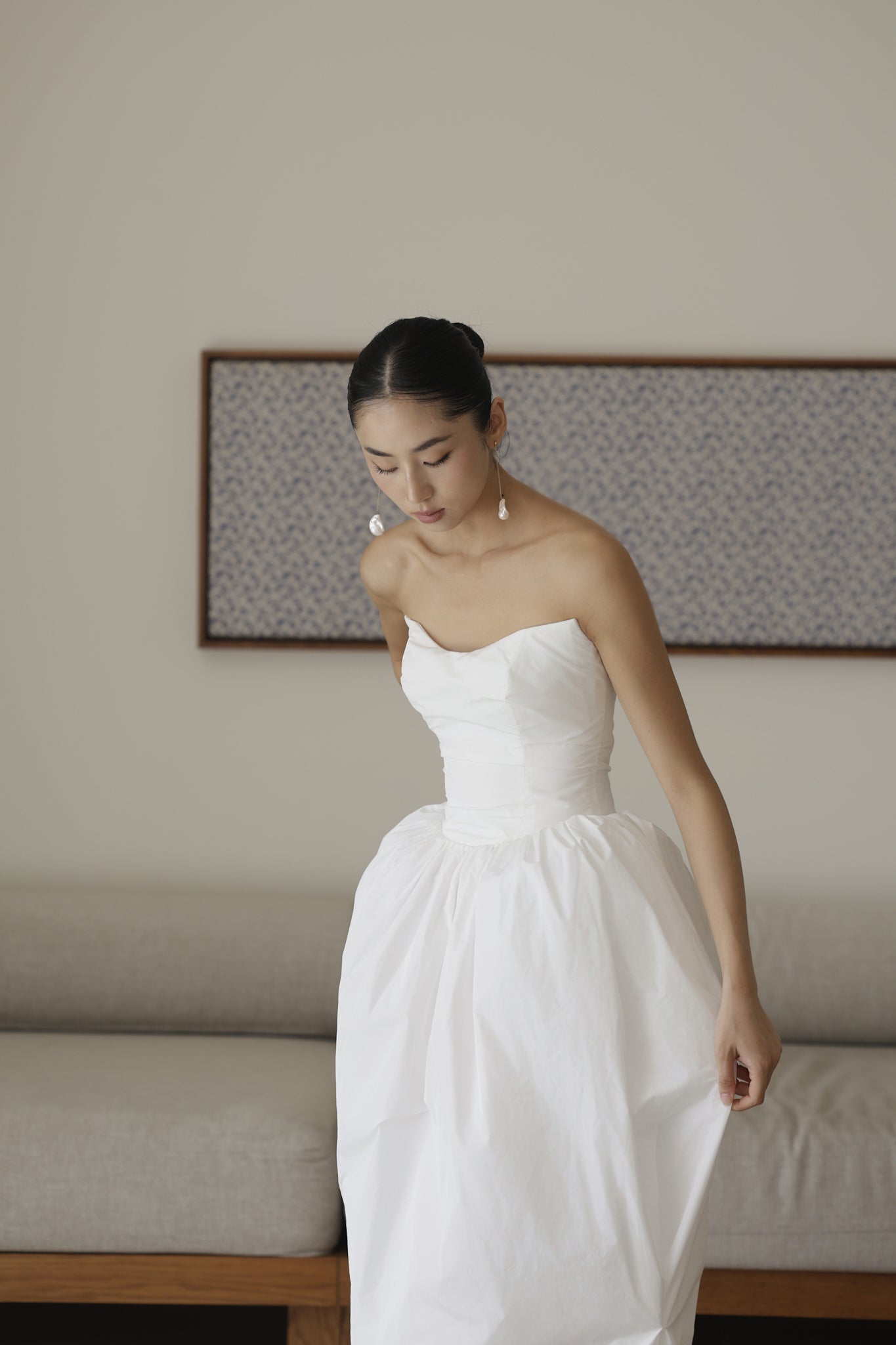 Đầm cúp ngực V váy nhún phồng - D2009