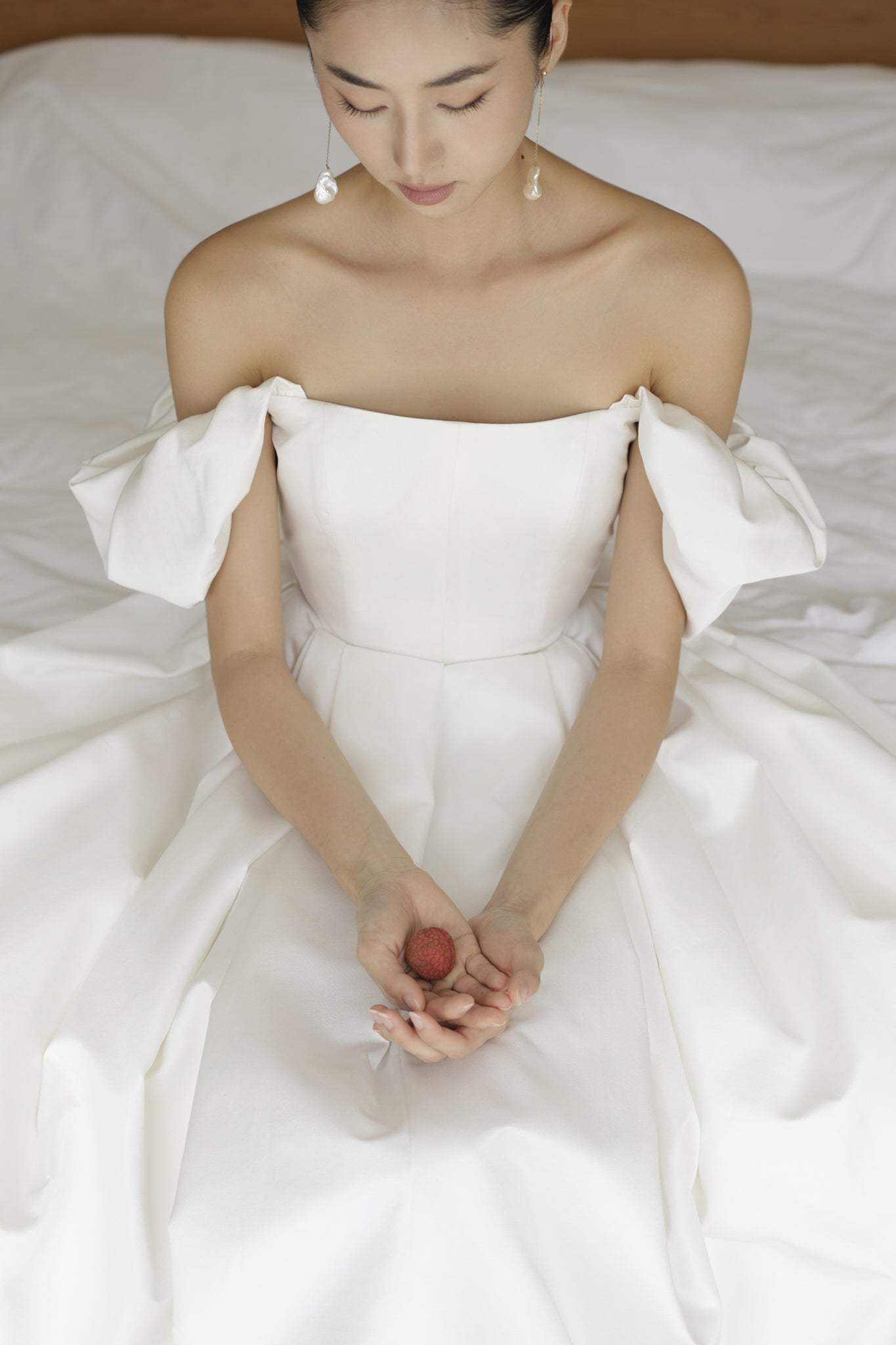 Đầm xòe trễ vai phối bèo tay xếp nhún phồng - D2022