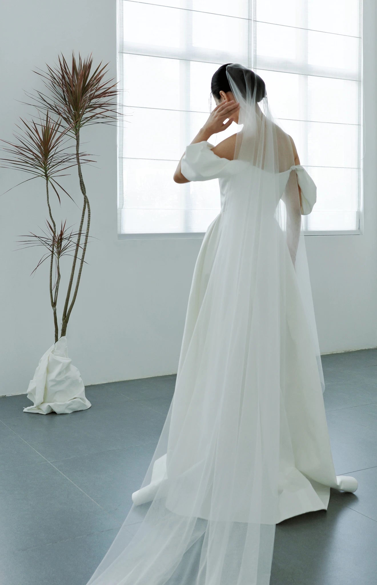 Đầm xòe trễ vai phối bèo tay xếp nhún phồng - D2022