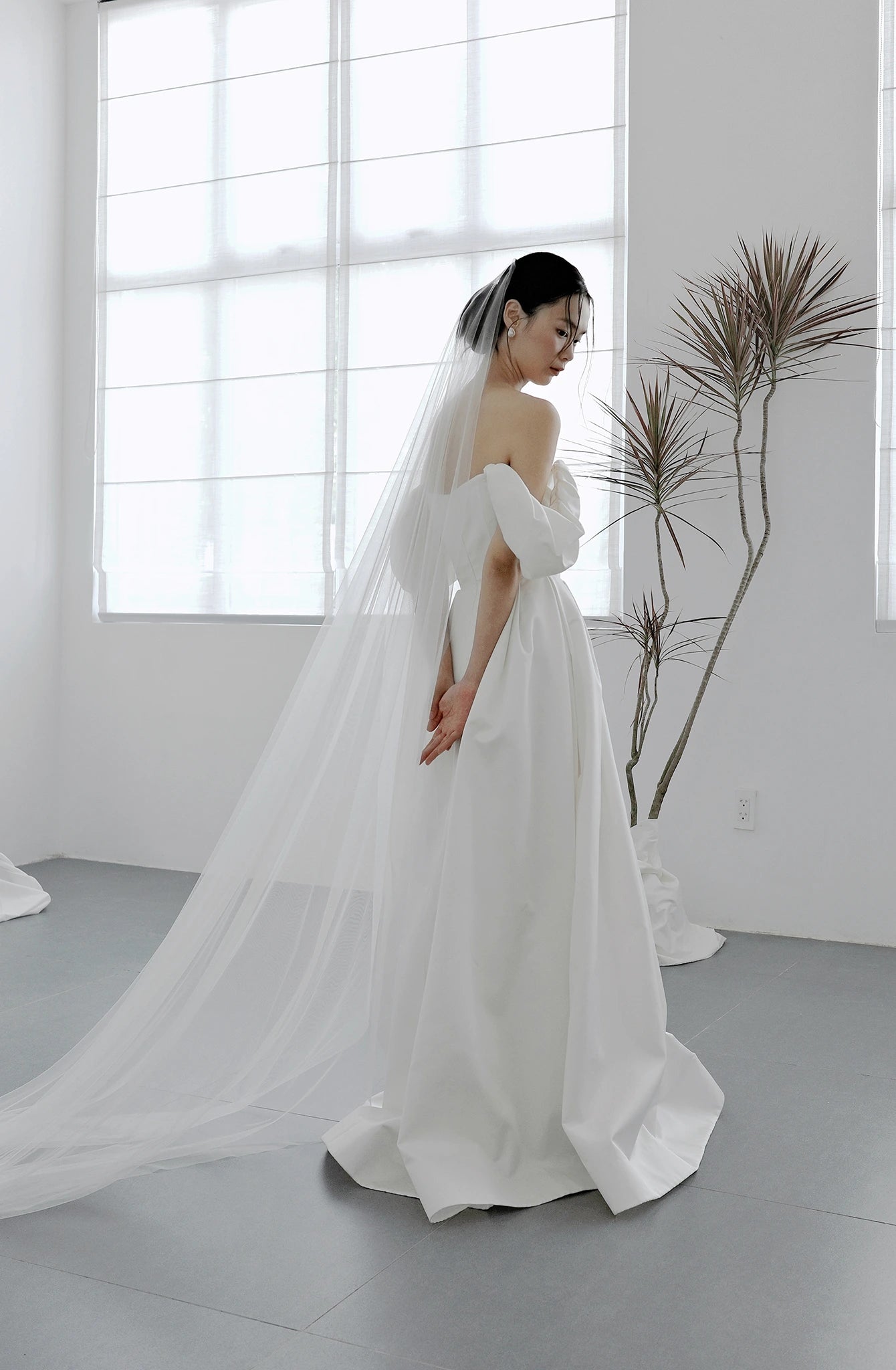 Đầm xòe trễ vai phối bèo tay xếp nhún phồng - D2022